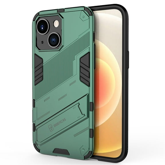 Cowithday for iPhone 14 Case, Kickstand Rugged Shockproof TPU Matte Textured All-Inclusive Lens Protective Shell Hard PC Back Cover Sturdy Phone Case for Apple iPhone 14 5G 6.1 inch, Green
