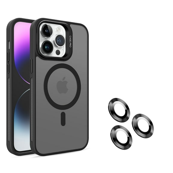 Cowithday iPhone 14 Case with Metal Kickstand & Lens Protector, [Compatible with MagSafe] [Slim&Lightweight] [Anti-Fingerprint] Shockproof Soft TPU Frame Hard PC Translucent Case, Black
