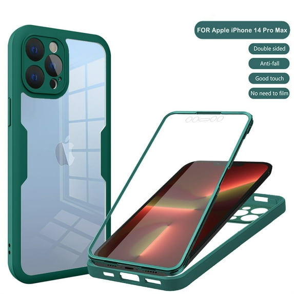 Cowithday for iPhone 14 Pro Case with Built-in Screen Protector, Clear Shockproof Slim Full Body Protection Soft TPU Bumper Dual Layer Rugged Phone Case Cover for iPhone 14 Pro 5G 6.1 Inch, Deep Green