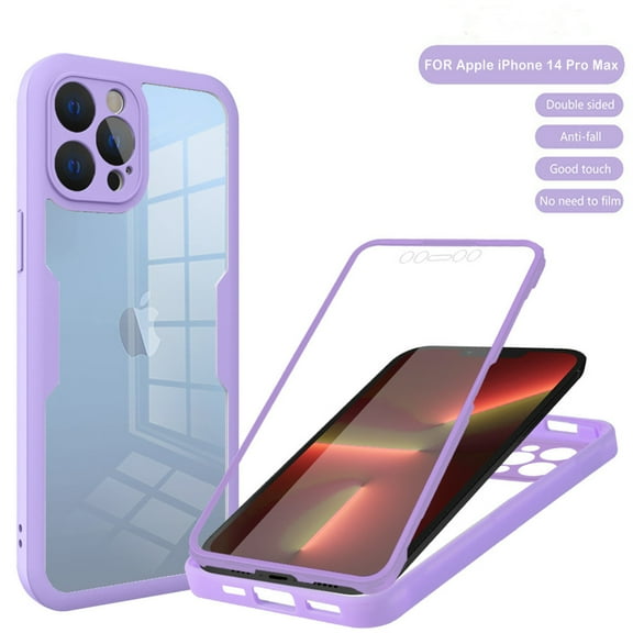 Cowithday iPhone 14 Pro Max Case with Built-in Screen Protector, Clear Shockproof Slim Full Body Protection Soft TPU Bumper Dual Layer Rugged Case Cover for iPhone 14 Pro Max 5G 6.7 Inch 2022, Purple