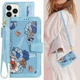 thumbnail image 1 of Cowithday iPhone 14 Pro Max Case, PU Leather Magnetic Closure RFID Blocking Card Slots Kickstand Shockproof Flip Wallet Handbag Flowers Case Cover with Wrist Strap Shoulder Strap for Women & Girl,Blue, 1 of 8