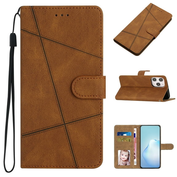 Cowithday iPhone 14 Pro Max Flip Wallet Phone Case, Kickstand Wrist Strap Card Holders Photo Slots Shockproof TPU Inner Shell Magnetic Solid Color Cover for Apple iPhone 14 Pro Max 5G 6.7", Brown