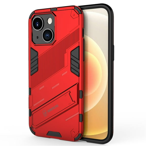 Cowithday for iPhone 15 Case, Kickstand Rugged Shockproof TPU Matte Textured All-Inclusive Lens Protective Shell Hard PC Back Cover Sturdy Phone Case for Apple iPhone 15 5G 6.1 inch, Red