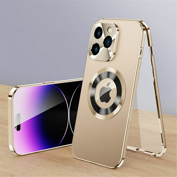 Cowithday iPhone 15 Case with Screen Protector & Camera Protection, Compatible Magsafe Anti-Scratch Metal Frame Plating PC Full Body Rugged Protective Phone Cover for Apple iPhone 15 6.1", Gold