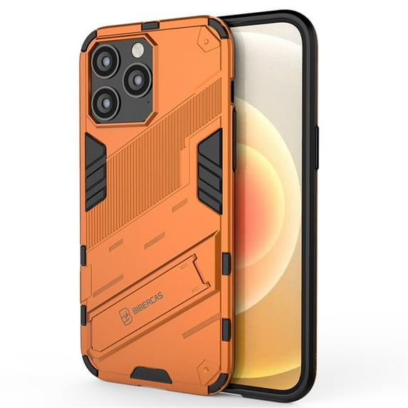 Cowithday for iPhone 15 Pro Case, Kickstand Rugged Shockproof TPU Matte Textured All-Inclusive Lens Protective Shell Hard PC Back Cover Sturdy Phone Case for Apple iPhone 15 Pro 6.1", Orange