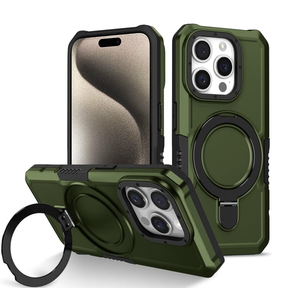 Cowithday iPhone 15 Pro Case with Magnetic Ring Stand, [Magnetic Ring Holder] [Military Drop Protection] [Non-Slip Grip] Shockproof Soft Edge Phone Case Cover for iPhone 15 Pro 6.1" 2023, Darkgreen