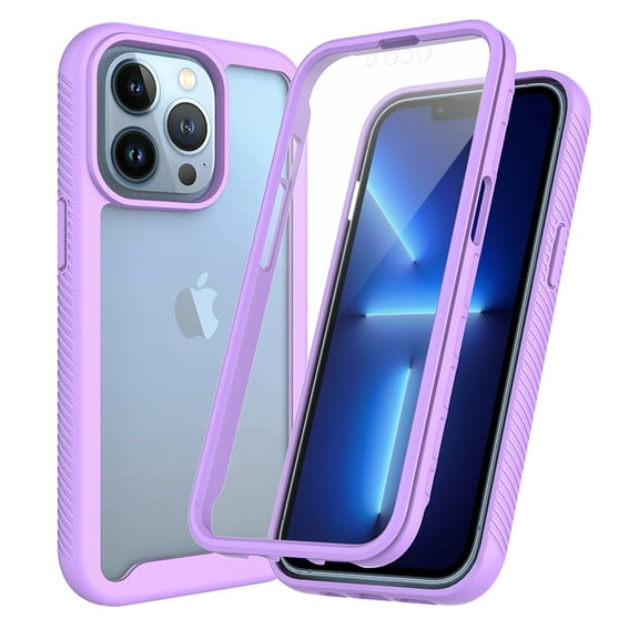 Cowithday for iPhone 15 Pro Max Case with Screen Protector, Shockproof Soft TPU Bumper Rugged Clear Hard PC Back Shell Anti-Scratch All-inclusive Cover for Apple iPhone 15 Pro Max 5G 6.7 inch, Purple