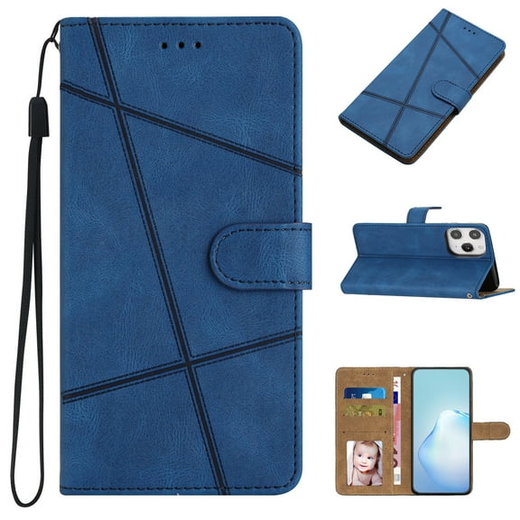 Cowithday iPhone 15 Pro Max Flip Wallet Phone Case, Kickstand Wrist Strap Card Holders Photo Slots Shockproof TPU Inner Shell Magnetic Solid Color Cover for Apple iPhone 15 Pro Max 5G 6.7", Blue