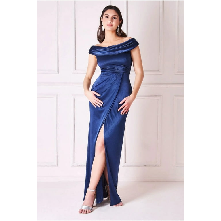 Navy bardot bridesmaid dress 2025