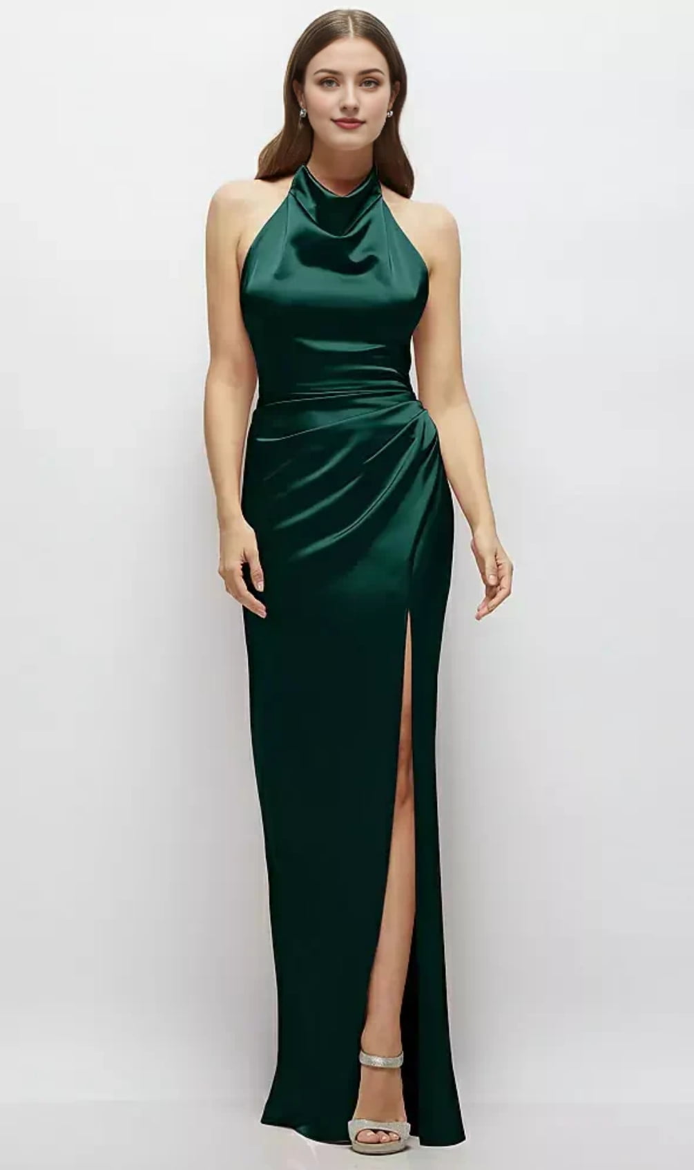 Cowl Neck Sleeveless Open Back Satin Maxi Party Dress