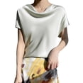 thumbnail image 1 of Cowl Neck Cap Sleeve Tops for Women Fashion Satin Pullover Short Sleeve Shirt Summer Business Tops, 1 of 3