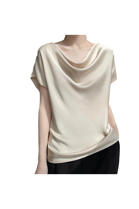 Cowl Neck Cap Sleeve Tops for Women Fashion Satin Pullover Short Sleeve Shirt Summer Business Tops