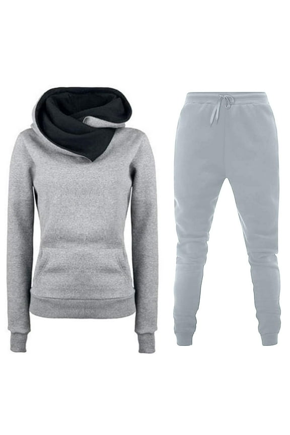 Cowl Neck Color Block Sweatshirt Sets Women 2 Piece Outfits Tracksuits Long Sleeve Long Pants Casual Sweatshirt Lace Pant Suits for Women Women's Suits for Work Petite Pant Suits for Women plus Size