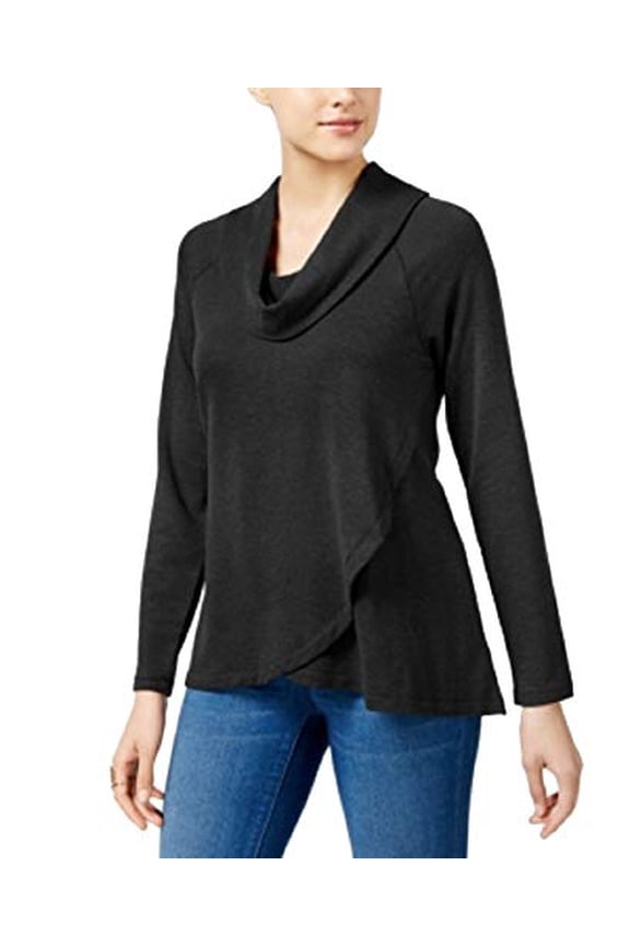 Cowl-Neck High-Low Tunic Black Heather L