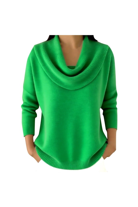 Cowl Neck Knit Sweater for Women, Fall Winter Valentine's Day Cowl Neck Sweater Cowl Neck Knit Pullover for Valentine's Day Womens Holiday Sweaters Cute Sweatshirts, Green XL