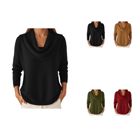 Cowl Neck Long Sleeve Solid Color Pullover Sweater for Women – Soft Comfortable Knit Top for Fall Winter Casual Wear, Holiday Parties & Spring Cozy Outfits