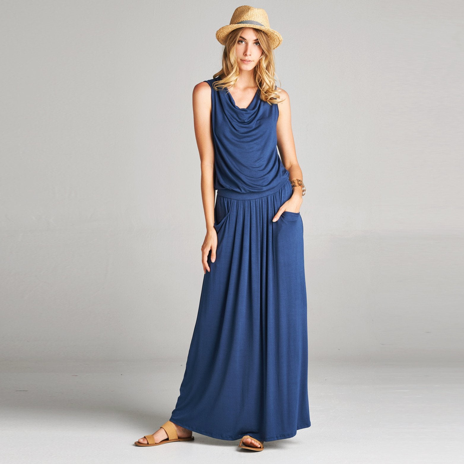 LOVE, KUZA Cowl Neck Maxi Dress with Pockets