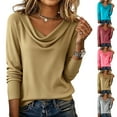 thumbnail image 1 of Cowl Neck Ruched Tops Draped Front Shirts for Women Lightweight Long Sleeve Pullover Loose Fit Solid Basic Fall Winter Outfits Cyan 2XL, 1 of 4