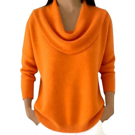 Cowl Neck Sweater for Women, Yigetop Women's Elegant Casual Sweater Knit Winter Clothes Stylish Long Sleeve Cowl Collar Sweater Pullover Womens Fall Sweaters 2025, orange 3XL