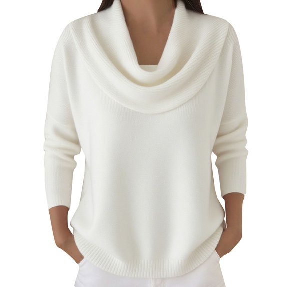 Cowl Neck Sweater for Women, Yigetop Women's Elegant Casual Sweater Knit Winter Clothes Stylish Long Sleeve Cowl Collar Sweater Pullover Womens Fall Sweaters 2025, White 3XL