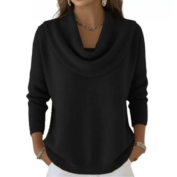 Cowl Neck Sweater for Women Chunky Kintted Sweaters Casual Long Sleeve Pullover Coats Outerwears Teaching Outfits Black S
