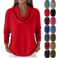 thumbnail image 1 of Cowl Neck Sweater for Women Cozy Loose Knit Pullover Long Sleeve Casual Trendy Tops Fall Winter Red L, 1 of 5