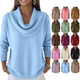 thumbnail image 1 of Cowl Neck Sweater for Women Oversized Soft Knit Long Sleeve Casual Pullover Winter Top Sky Blue XL, 1 of 5