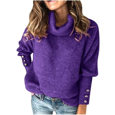 Cowl Neck Sweaters For Women Long Sleeve Loose Casual Ribbed Knit Sweater Solid Color Jumper Tops