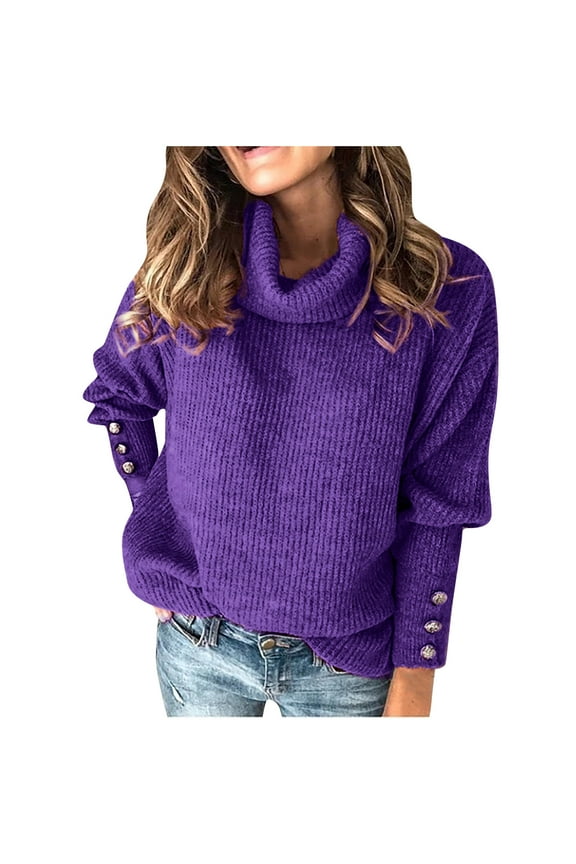 Cowl Neck Sweaters For Women Long Sleeve Loose Casual Ribbed Knit Sweater Solid Color Jumper Tops