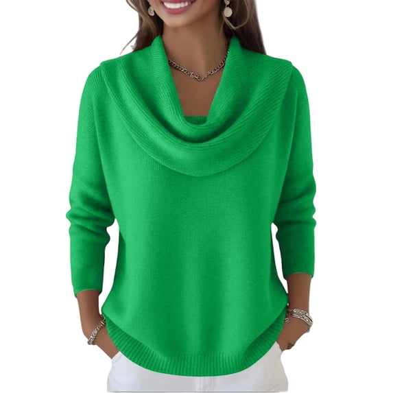 Cowl Neck Sweaters for Women 2026 Fall Winter Lightweight Long Sleeve Sweater Casual Loose Basic Knit Pullover Tops