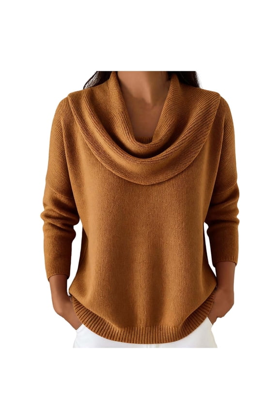Cowl Neck Sweaters for Women Cozy Fall Winter Loose Versatile Long Sleeve Ladies Pullover Sweater Tops