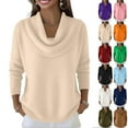 thumbnail image 1 of Cowl Neck Sweaters for Women Long Sleeve Knit Pullover Cozy Loose Fall Winter Beige 2XL, 1 of 8