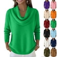 thumbnail image 1 of Cowl Neck Sweaters for Women Long Sleeve Knit Pullover Cozy Loose Fall Winter Green XL, 1 of 8