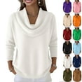 thumbnail image 1 of Cowl Neck Sweaters for Women Long Sleeve Knit Pullover Cozy Loose Fall Winter White XL, 1 of 6