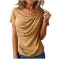 thumbnail image 1 of Cowl Neck Tops for Women Silk Satin Going Out Short Sleeve Shirts Trendy Summer Camisole Business Casual Blouses Outfits, 1 of 4