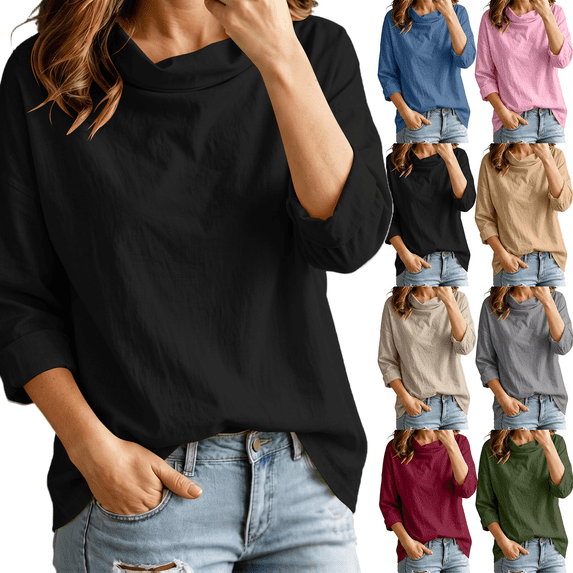 Cowl Neck Tunic Shirt for Womens Soft Drape Long Sleeve Pullovers Tops Trendy 2026 Soild Color Casual
