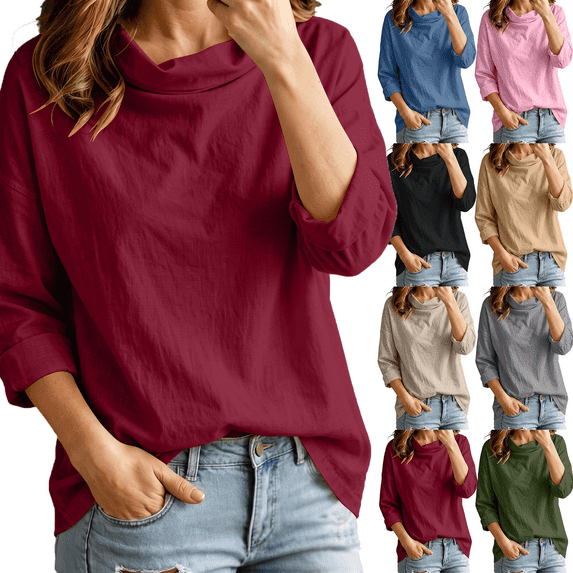 Cowl Neck Tunic Shirt for Womens Soft Drape Long Sleeve Pullovers Tops Trendy 2026 Soild Color Casual