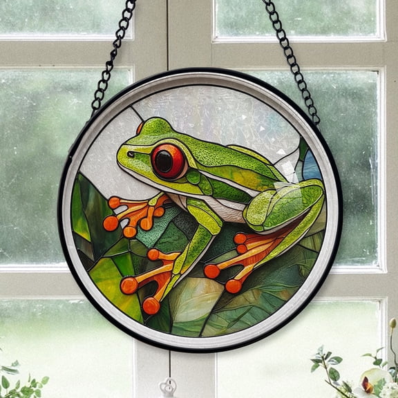 Coworker Christmas Gift - Green Frog Amphibianss Stained Glass Hanging Ornament - Snow-Dusted Pines Christmas Tree Decor, Gift for Family & Friends, Keepsake 2025