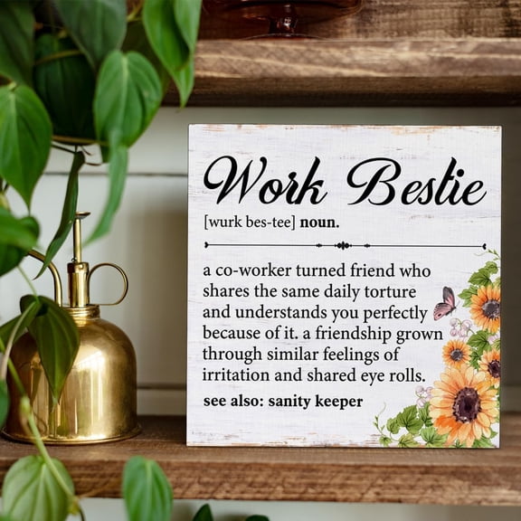 Coworker Gifts for Women Friends, Work Bestie Gifts Work Bestie Definition Wood Sign Desk Decor Table Decoration for Home Bedroom 5" X 5"
