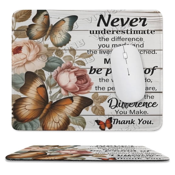 Coworker Retirement Gift for Women Inspirational Quote Thank You Gift Going Away Gift for Coworkers Colleagues Mouse Pad - Studio Series, Computer Mouse Mat Butterfly & Flower 10"x12"