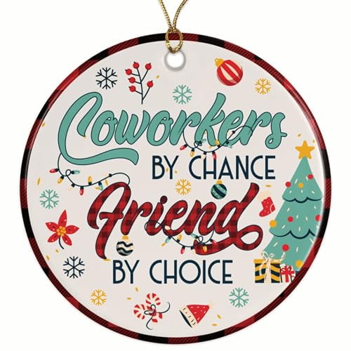 Coworkers by Chance Friend by Choice Christmas Ornament - Gift for Coworkers, Boss, Colleague - Coworker Appreciation Gift - 2.8" Round - Gold String Included - UV Printed Design - BMCO0591