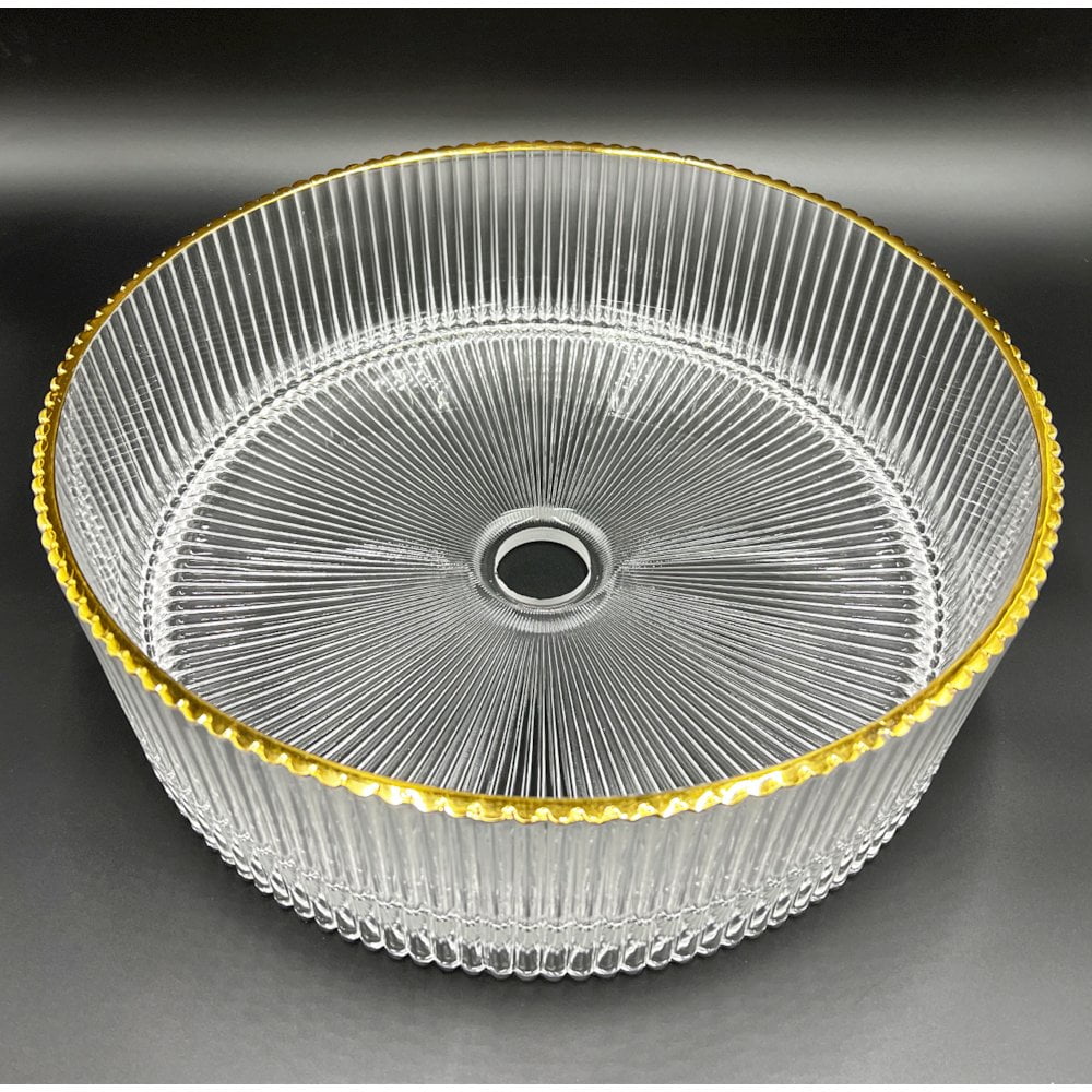 Clear and Gold Round Ribbed Glass Vessel Sink