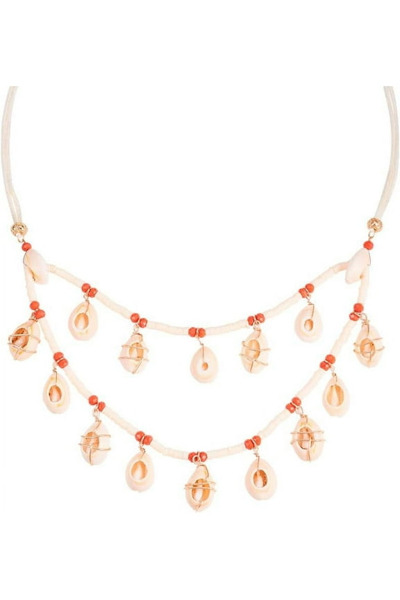 Cowrie Layer Necklace Bohemian Cowrie Shell Necklaces Women Collar Bib Necklace for Summer Beach Mermaid Costume