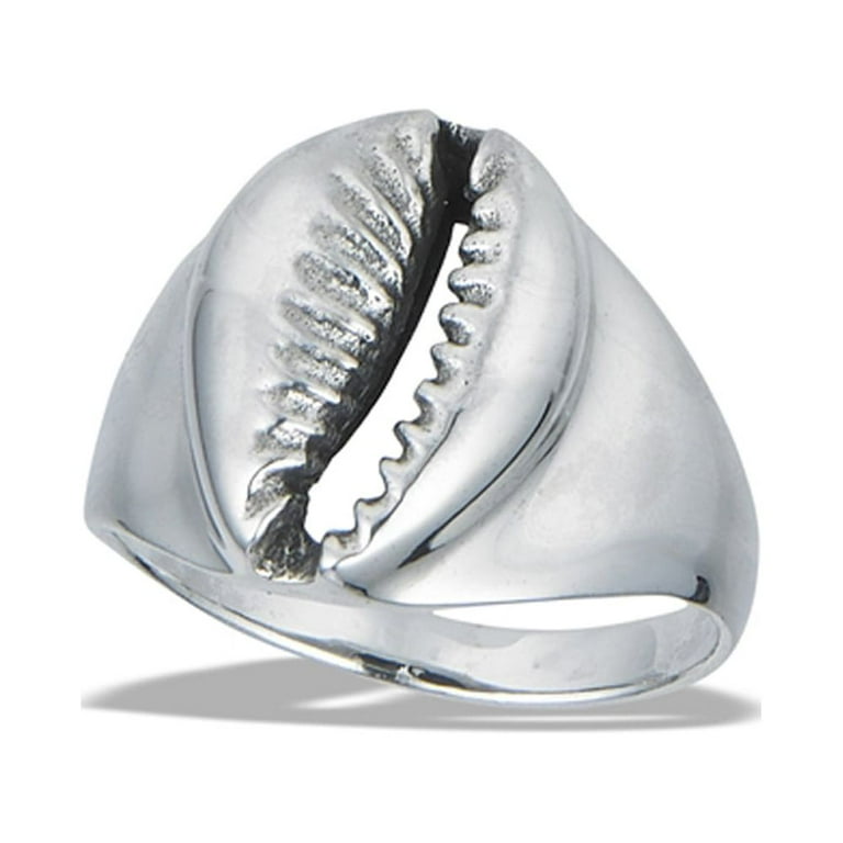 Cowrie Seashell Beach Ocean Nautical Ring .925 Sterling Silver Band Jewelry Female Male Size 11