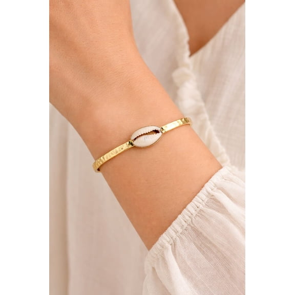 Cowrie Shell Brass Bangle Adjustable Hammered Cuff JSCBG07