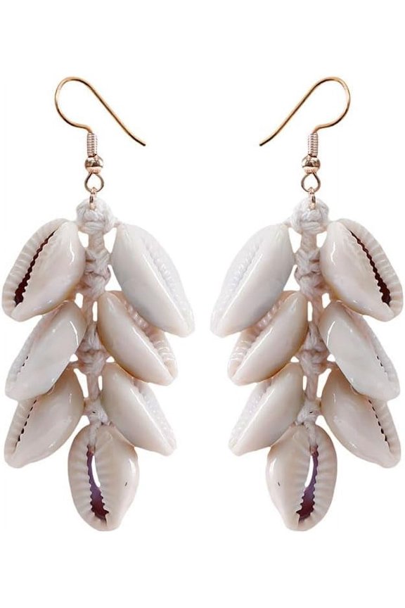 Cowrie Shell Earrings Natural Shell Fringe Drop Earrings Bohemian Conch Shell Earrings for Women Handmade Holiday Summer Beach Dangle Earrings