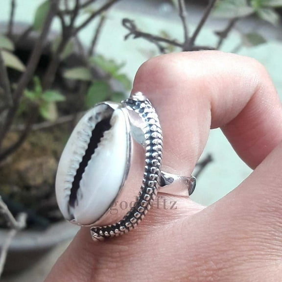 Cowrie Shell Ring: 925 Sterling Silver, Bohemian Twist Ring