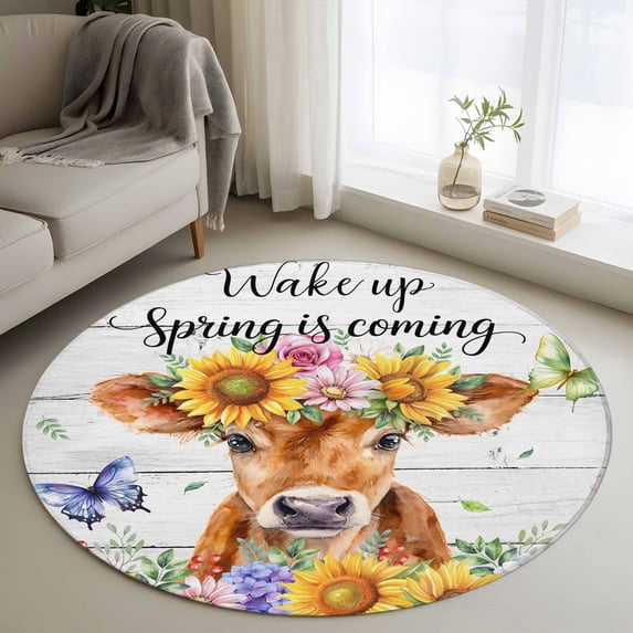 Cows 3.3' Round Rug for Bedroom Reading Corner, Watercolor Spring ...