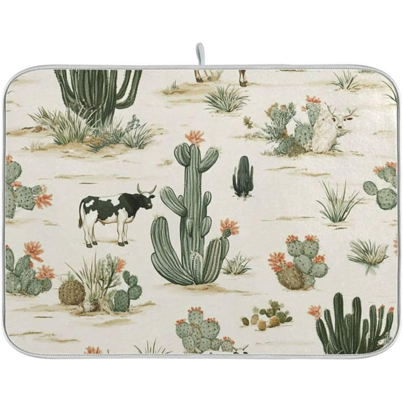 Cows Cactus Dish Drying Mat for Kitchen Counter Kitchen Drying Mat Dish Rack Mat Dish Drainer Pad Microfiber Absorbent Washable Drying Pad for Countertop 16 x 18