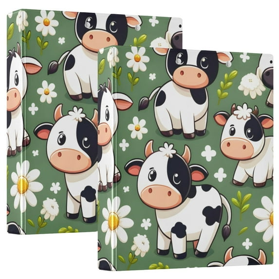 Cows Daisy Or Flowers 3 Ring Binders 1.5 inch Hardcover File Folders with Interior Pockets A4 Size Organizer for School Office Hospital Set of 2
